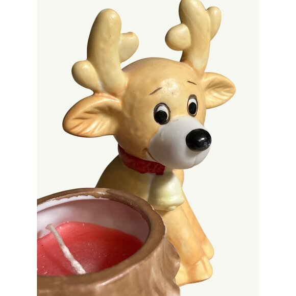 Reindeer Ceramic Candle Holder With Red Accent - Picture 9 of 10